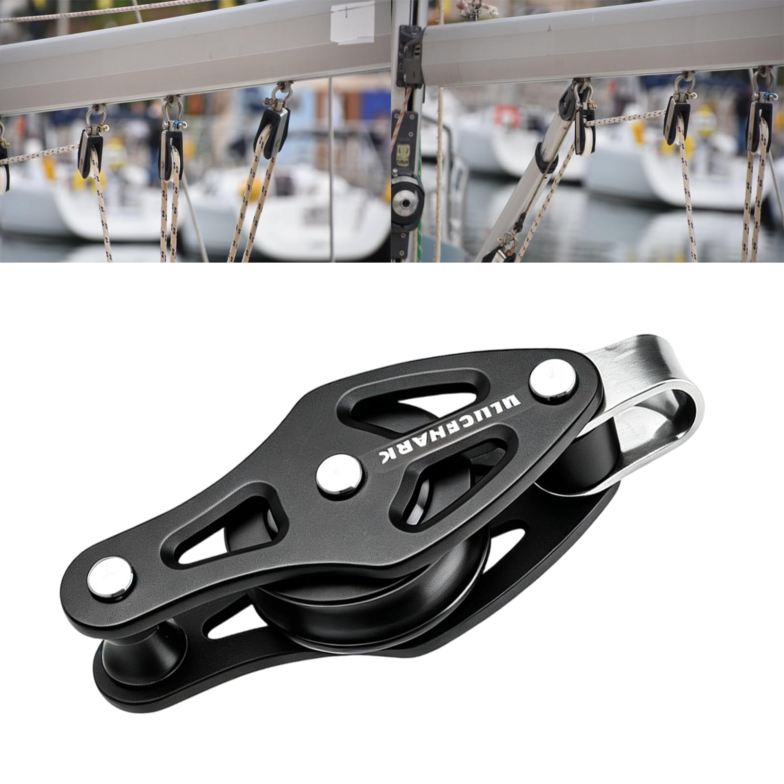 Flaschenzugblock aus Aluminiumlegierung mit einzelnem Radkanal und oberer Metallschlaufe für Marine Takelage, Seilführung und Hardware Setup für Dockleinen Rollenblock für Dockleinen, Führung