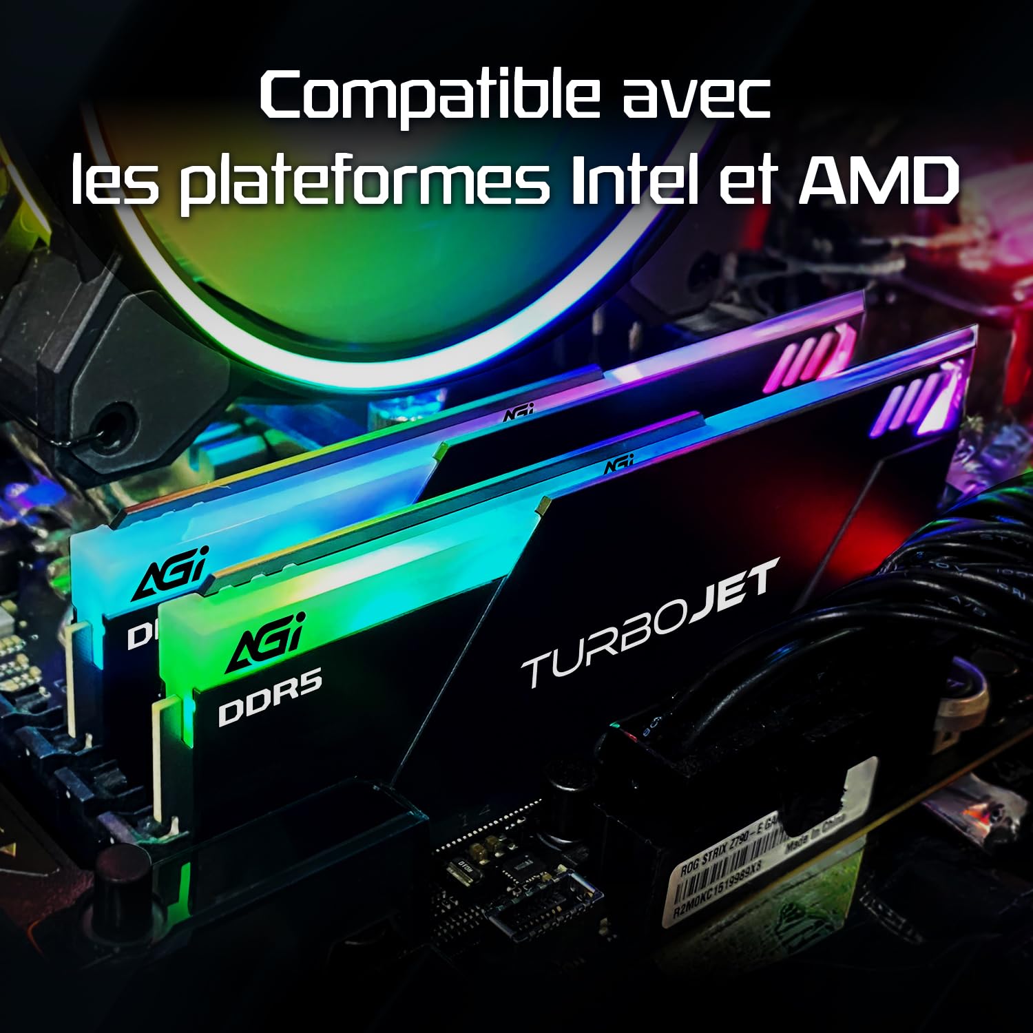 AGI UD858 32Go (2x16Go) RGB DDR5 UDIMM 6000MHz Noir pour Intel XMP AMD Expo