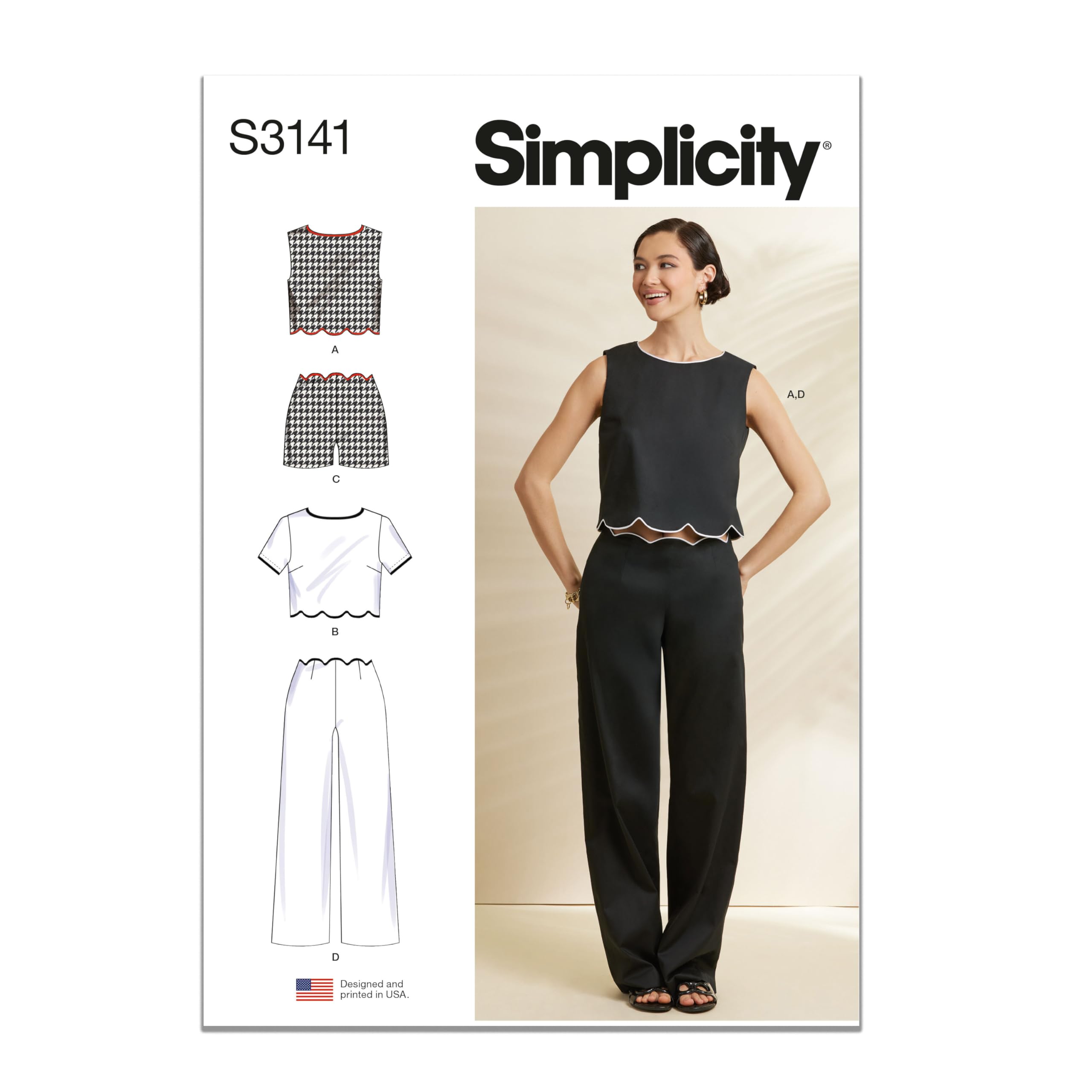 Simplicity Sewing Pattern SS3141Y5 Misses' Scalloped Tops, Shorts and Trousers Y5 (18-20-22-24-26)