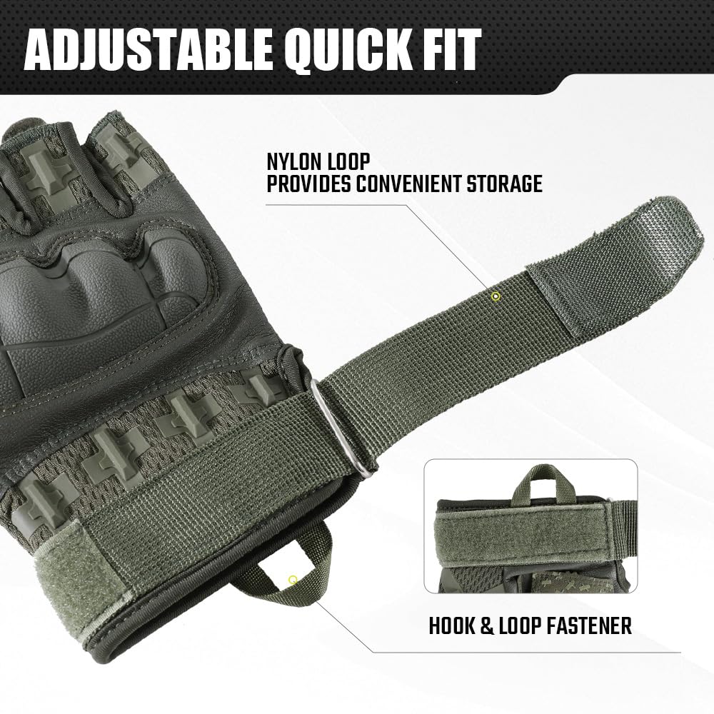WTACTFUL - Guantes Tácticos Medio Dedo Hombre, Transpirables y Antideslizantes para Airsoft, Paintball, Ciclismo, Moto, Caza, Senderismo y Trabajo Aire Libre