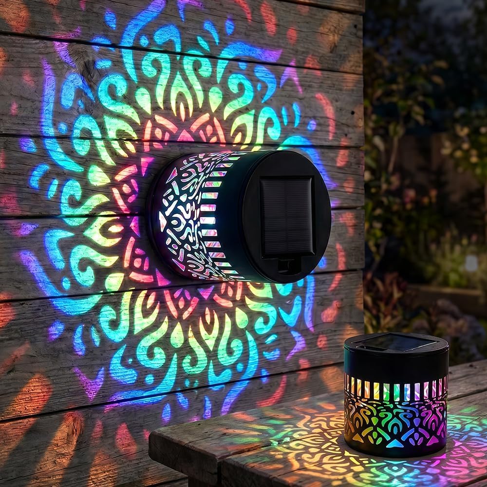 Decorative Solar Mandala Wall Light,Outdoor Garden Fence Projector Lamp, Waterproof Metal Deck Step Fence Light for Garden Yard Backyard Patio Ambient Decor (1 PCS)