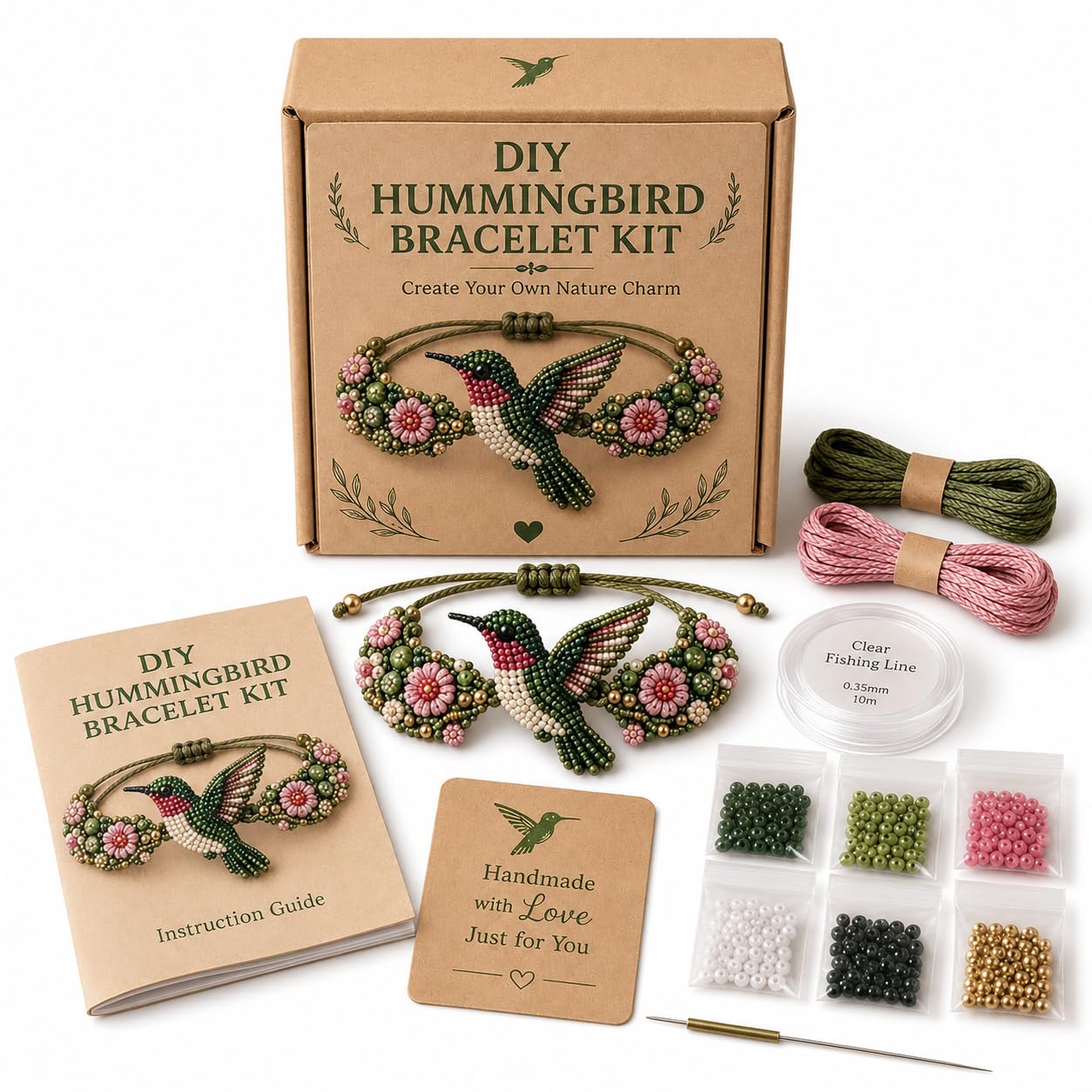 DIY Beaded Bracelet Making Kit, Beginner-Friendly Beaded Bracelet Animal Making Kit, Three-Dimensional Beadwork Jewelry Craft Kit with Full-Color Instruction Sheet, for Craft Lover，Hummingbird