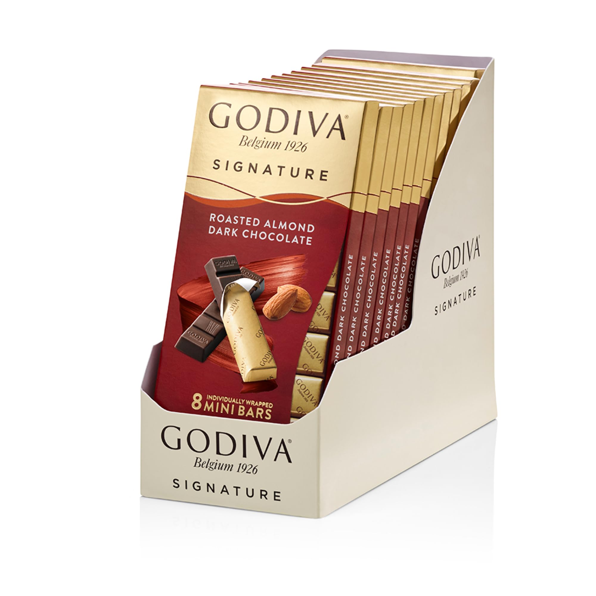 Godiva Roasted Almond Dark Chocolate Mini Bars, Individually Wrapped Snacks, Rich Dark Chocolate with Crunchy Almond Pieces, Shareable & On-the-Go Treat, 12 Ct, 8pc each