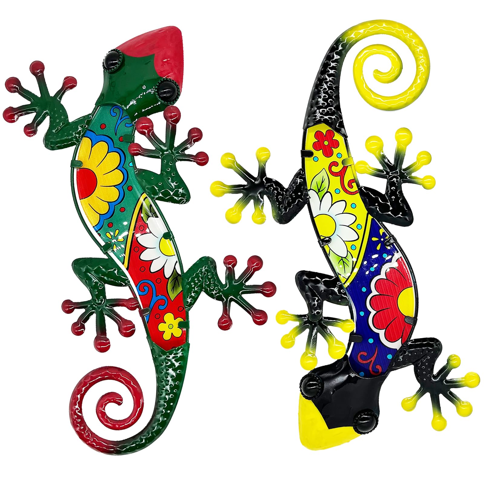 Cruis Cuka 2-Pack 15" Gecko Wall Decor, Hand-Painted Metal Kissing Lizard Sculpture, Rust-Resistant Outdoor Art for Garden, Patio, Mexican Home Gift