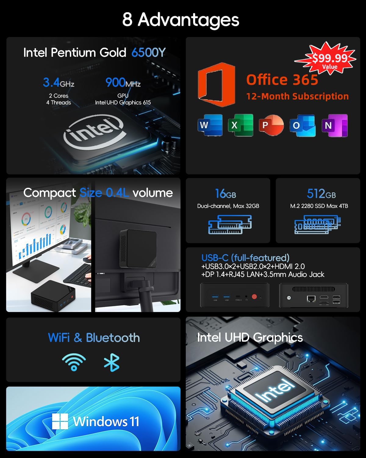 Amazon.com: Mini PC, 1 Year Office 365, Intel 6500Y (up to 3.4GHz