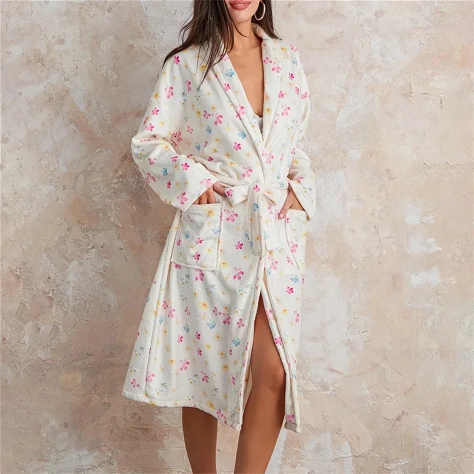 Accappatoi invernali da donna Pigiama kimono con scialle floreale