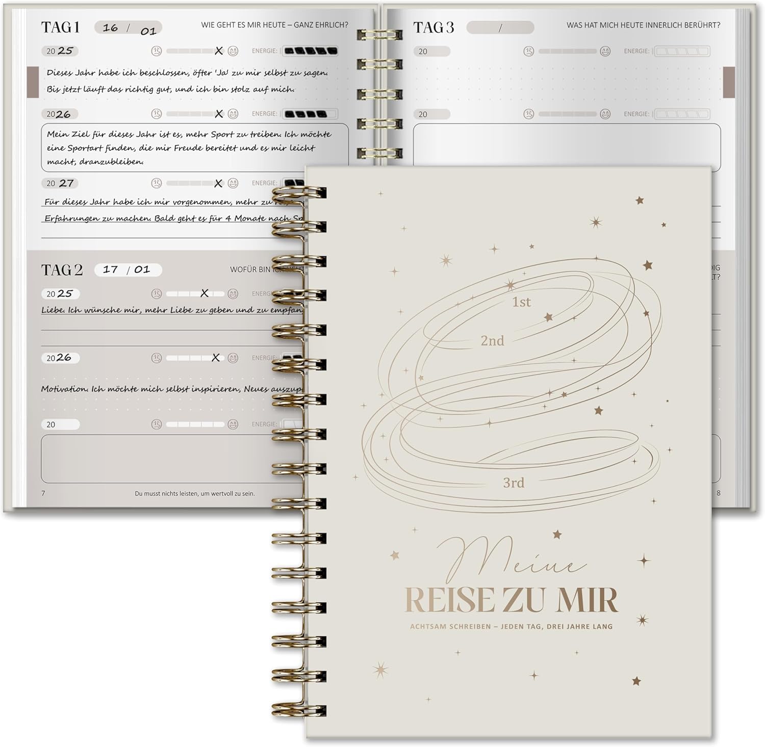 BIROYAL 5 Minuten Tagebuch für Erwachsene, Achtsamkeitstagebuch Erwachsene 6 Mins, Dankbarkeitstagebuch, Gratitude Journal mit 366 Fragen, 3 Jahres Tagebuch, 5 Minute Journal für Reflexion