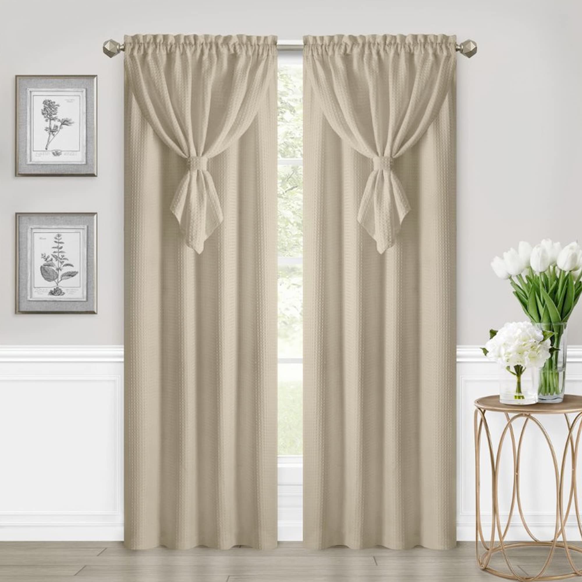 Achim Allegra Window Curtain Panel with Attached Teardrop-Style Valance - 42 Inch Width, 84 Inch Length, 2-inch Rod Pocket - Taupe - Ultra-Soft Light Filtering Fabric & Machine Washable Home Decor