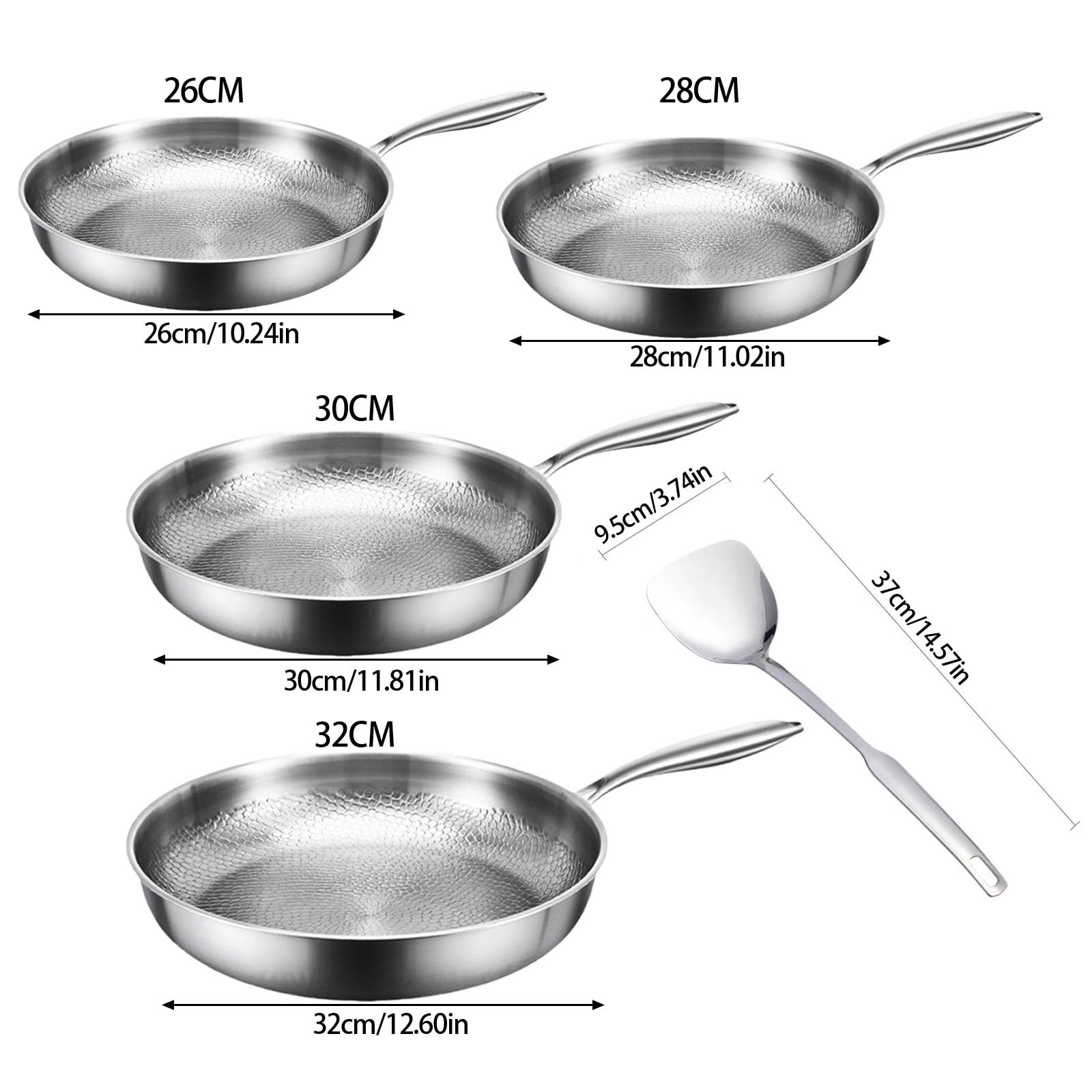 Pfannen- und Pfannenwender-Set aus gehämmertem Metall, gewellt, antihaftbeschichtet, für alle Herdarten geeignet, ergonomischer Griff, Antihaft-Kochgeschirr-Set