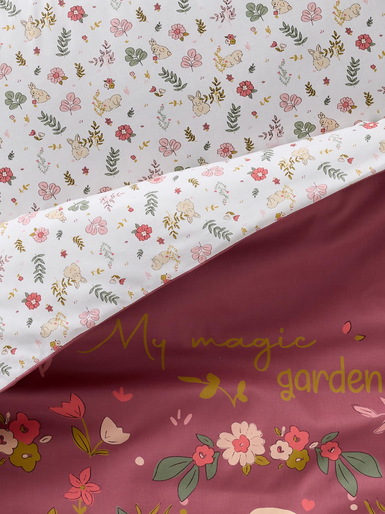 VERTBAUDET Parure bébé Housse de Couette + taie d'oreiller Lapin ENCHANTÉ Vieux Rose 100X140