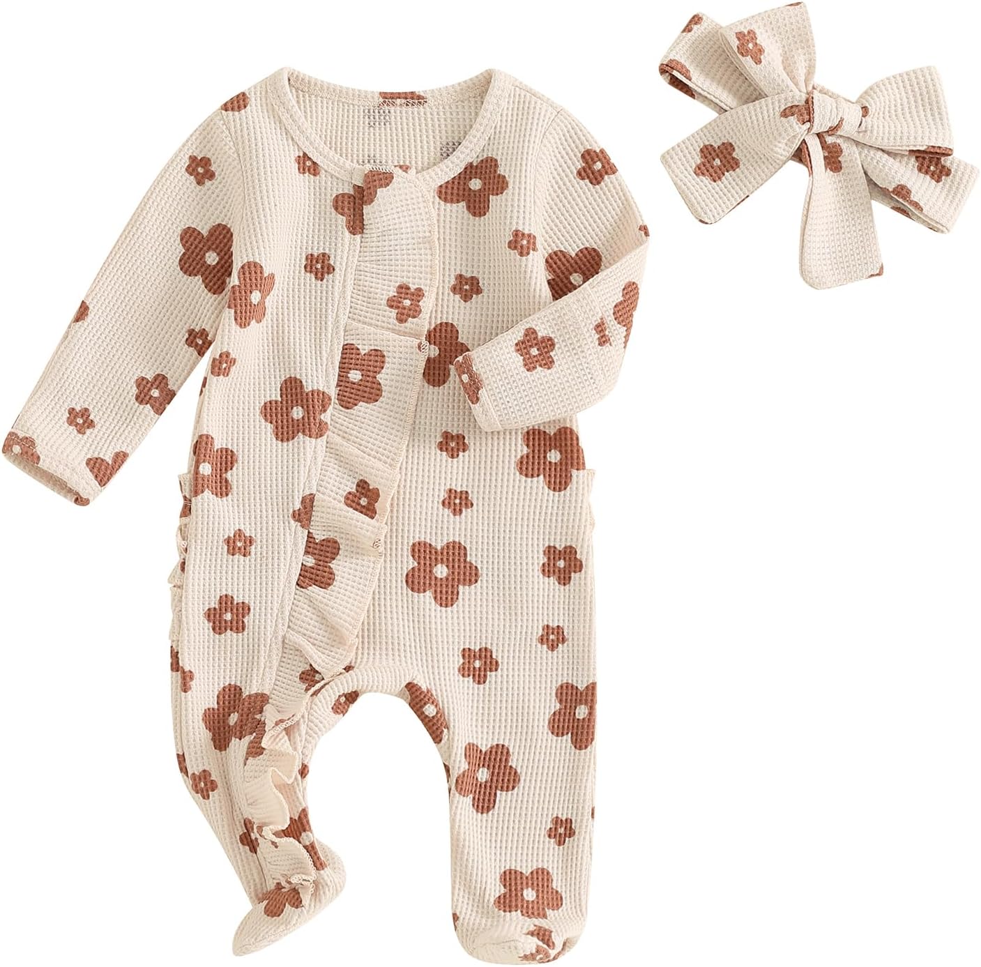 Newborn Baby Girl Fall Winter Outfits Clothes Knit Jumpsuit Ruffle Romper Newborn Coming Home Outfit for Baby Girl