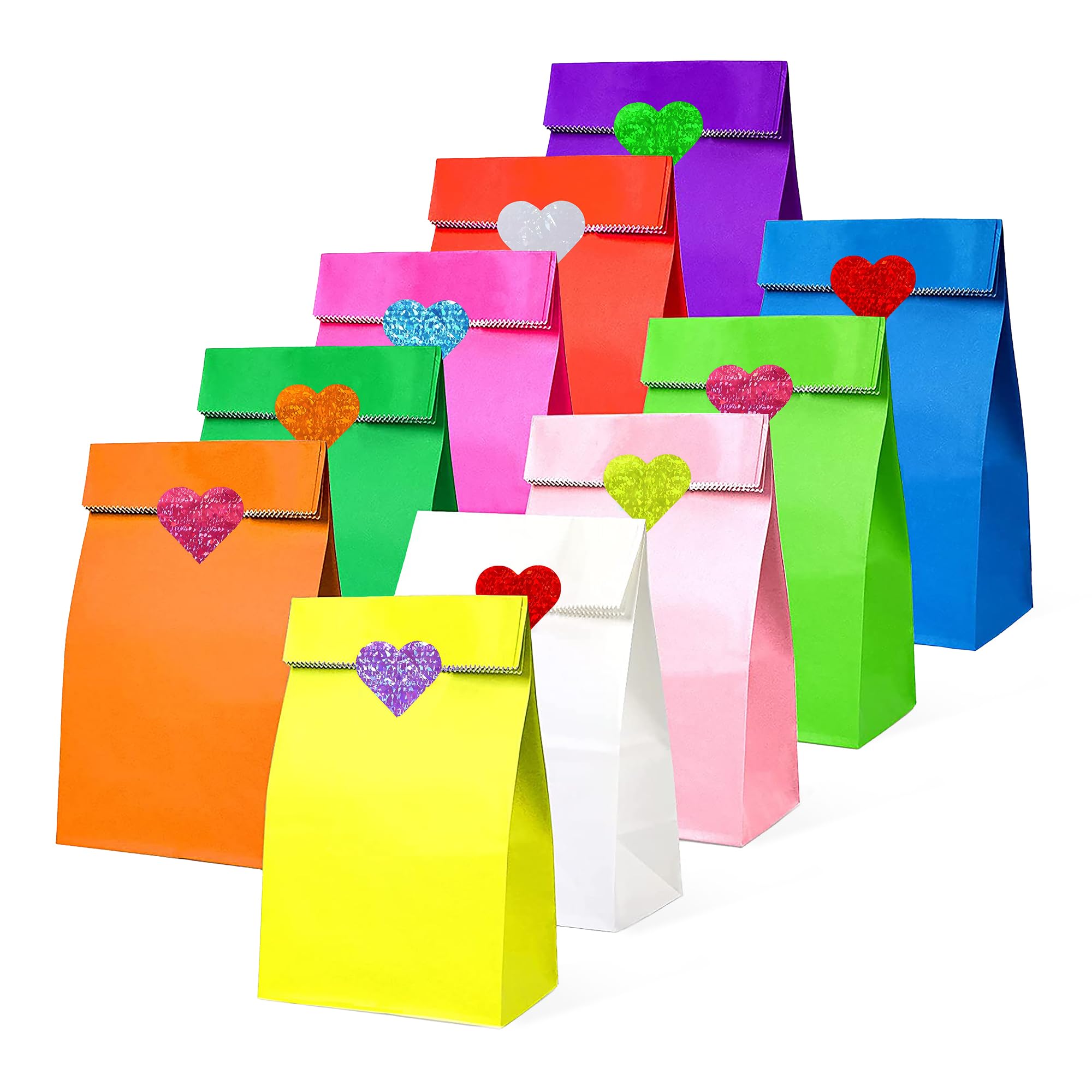 Thepaperbagstore 20 Rainbow Paper Party Bags with Heart Stickers
