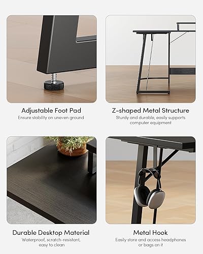 Miniatura 6 de CubiCubi Escritorio en forma de L escritorio esquinero para computadora con soporte grande para monitor mesa de escritura para oficina en casa