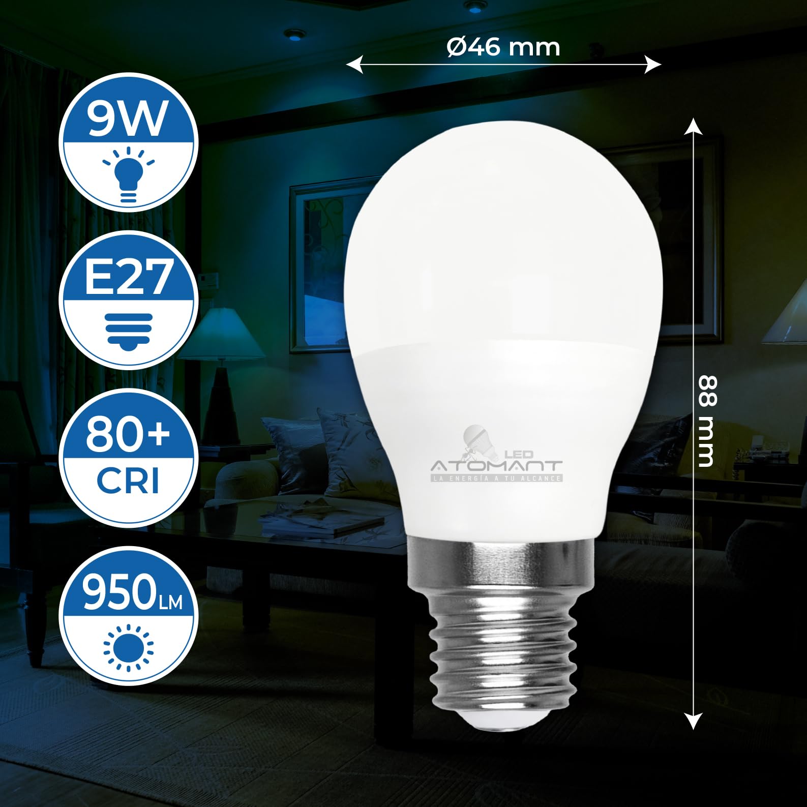 LED ATOMANT 100x LED Lampe E27 G45 9W Kaltweiß 950lm | Großer Sockel, 6500K