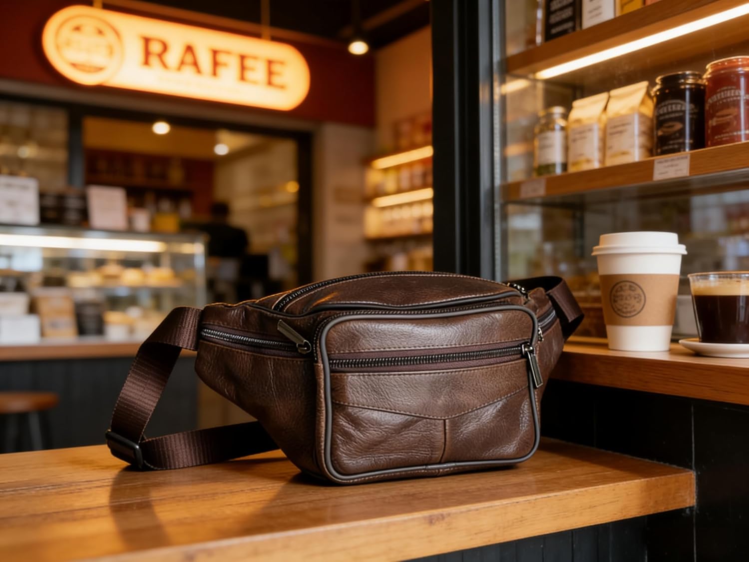 large 6 Pockets Leather Fanny Pack Travel Waist packs Waist Pack Suitable for Outdoor Mountaineering Travel Camping Cycling Running etc Fanny packs (Dark brownk)