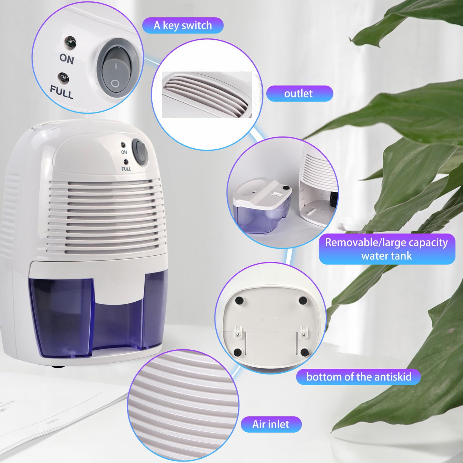 Generic Mini Deumidificatore Compatto da 500 Ml Rimuove Silenziosamente l'umidità Dall'armadio Dell'ufficio Domestico, Deumidificatore Domestico Alimentato Tramite USB per Piccoli Spazi