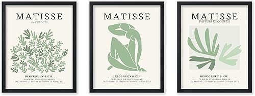 Poster Master Póster vintage de Matisse de 3 piezas, estampado verde salvia, arte nude, arte floral, arte abstracto, regalo para él y ella,