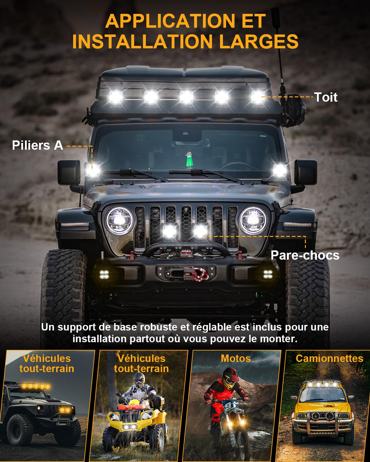 antom 2 Pièces Phare De Travail LED 28000 Lumens 3000K/6500K Phare Additionnel 12V 24V IP68 Avec Puce LED De Haute Qualité Pour SUV, UTV, Pelleteuses, Tracteurs, ATV Tout Terrain