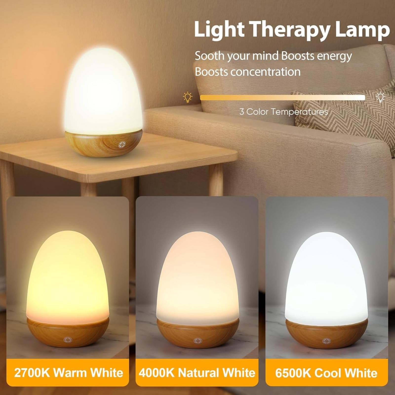 Lampe de luminothérapie pour SAD, 10 000 lux avec télécommande et contrôle tactile, lampe de lumière du jour rechargeable par USB pour améliorer l'humeur et améliorer le sommeil