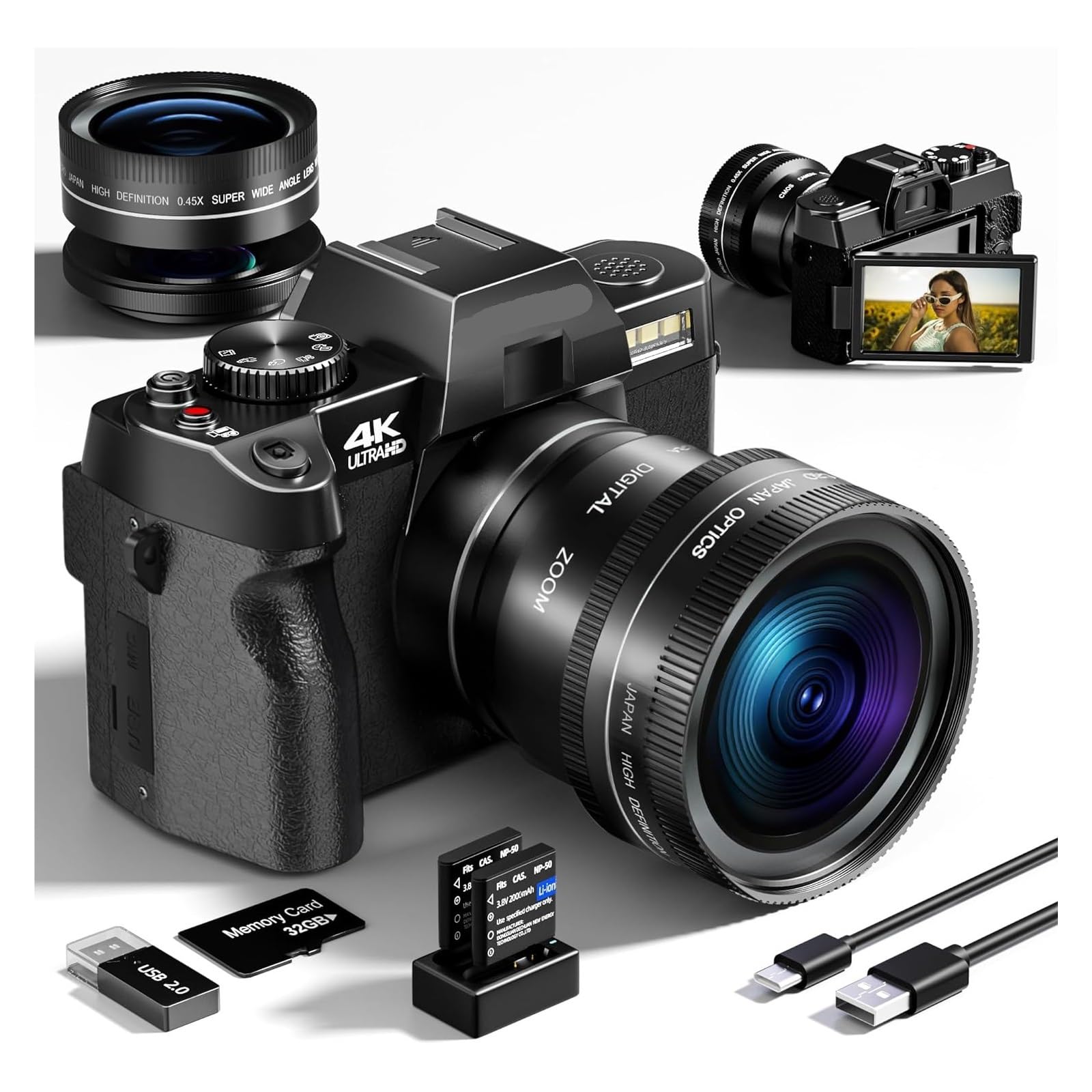 Compact Digital Camera 4K WiFi Webcam Video Recorder Vlog Vintage 48MP Camcorder 16X Digital Zoom Camera-image-49