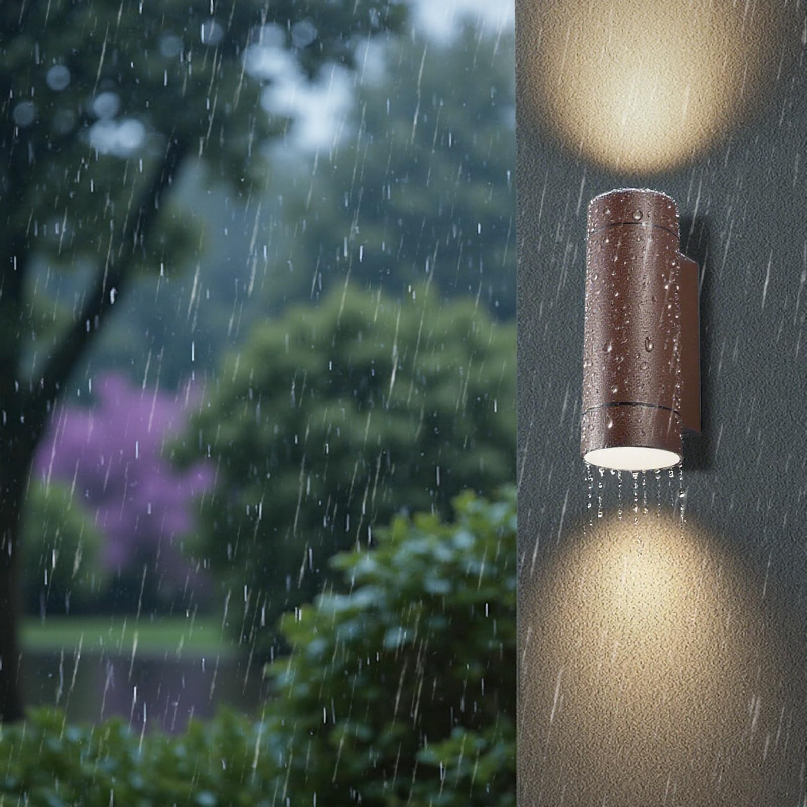 JNR Lampada da parete per esterni, IP65, impermeabile, lampada da parete per esterni, con 4 lampadine GU10 da 5 W, luce bianca calda, lampada da parete a LED, per esterni (2 bronzo PACK, rosso-marrone
