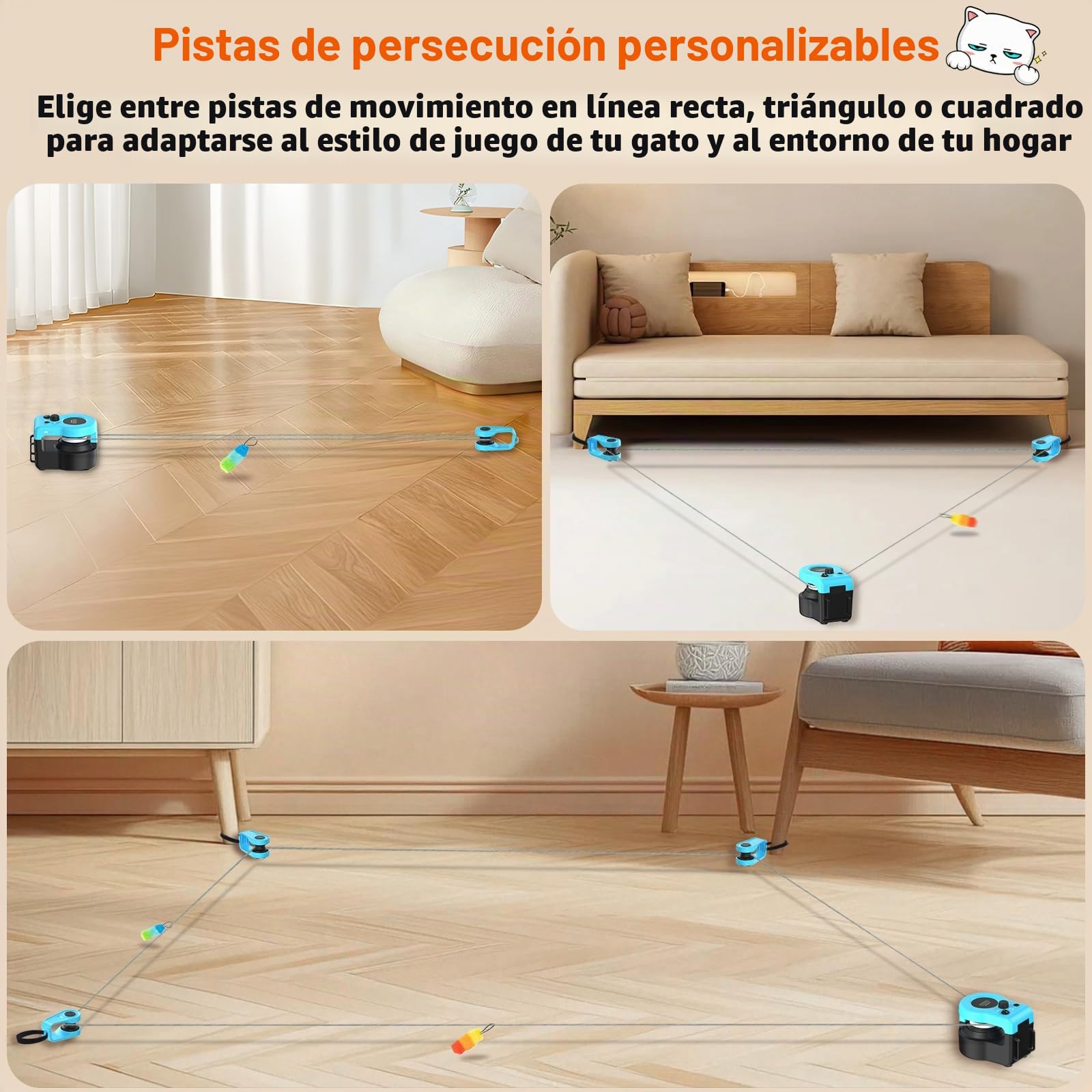 Juguete interactivo para gatos para interiores, caminadora automática para gatos con control remoto, 3 velocidades, motor silencioso y diseño duradero, juguetes de plumas de caza para interiores,