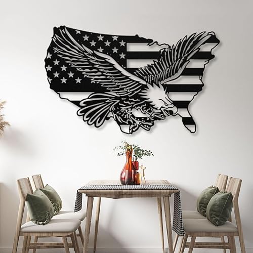 Arte de pared de metal con águila de águila, arte de pared de metal con águila calva, decoración de pared de águila de metal de gran tamaño, bandera