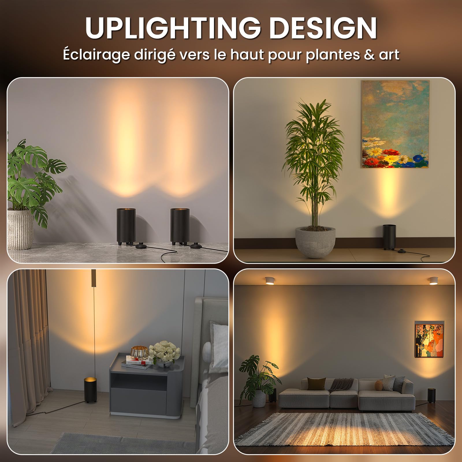 GU10 LED Uplight Spot, 5W Spot Éclairage Indirect, Lampe d'ambiance sur pied avec Interrupteur à pied, 2X Ampoule LED GU10 Blanc Chaud 3000K, Non-dimmable,Noir, Fiche UE (Lot de 2)