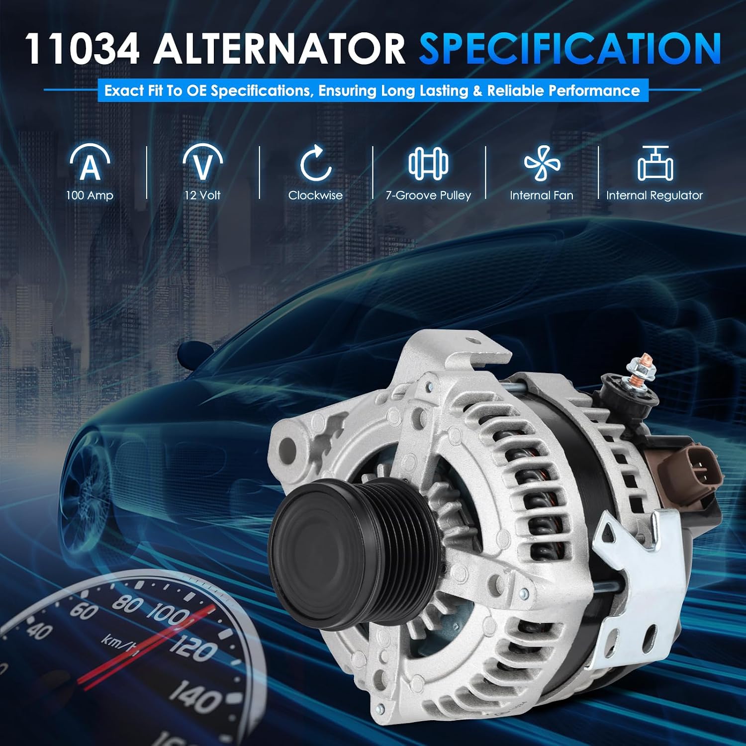 11034 Car Alternators Fit for Toyota Camry 2004-2006, Highlander 2004-2007, Solara 2004-2008, for Scion tC 2005-2010 L4 2.4L 2362cc Automotive Replacement Alternators 11034N, 104210-388