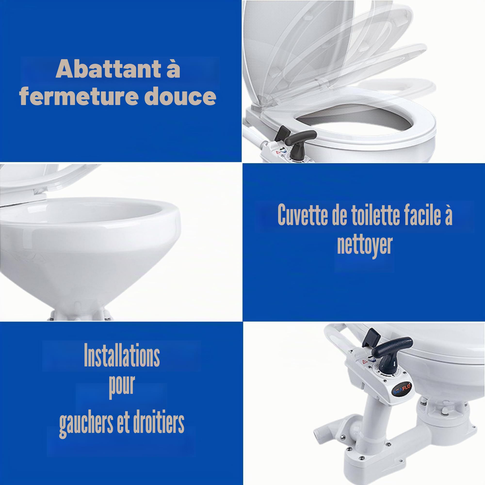 SEAFLO Tête de bateau pour toilettes marines à commande manuelle