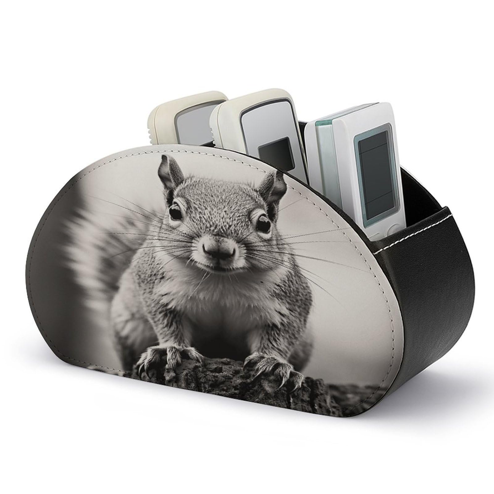 VstaDank Light Gray Squirrel Remote Control Holder with 5 Compartments PU Leather TV Remoter Caddy Desktop Organizer TV Remote Holder Remote Box for Media Controllers Office Supplies