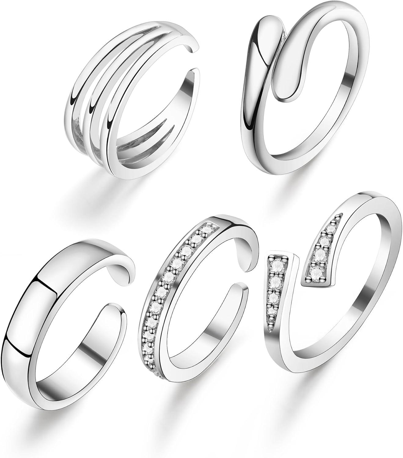 BSJ4U 14k Gold Filled Toe Rings for Women Non Tarnish Adjustable Silver Toe Ring Simple Hug CZ Triple Open Band Ring Summer Beach Toe Jewelry for Women Sexy