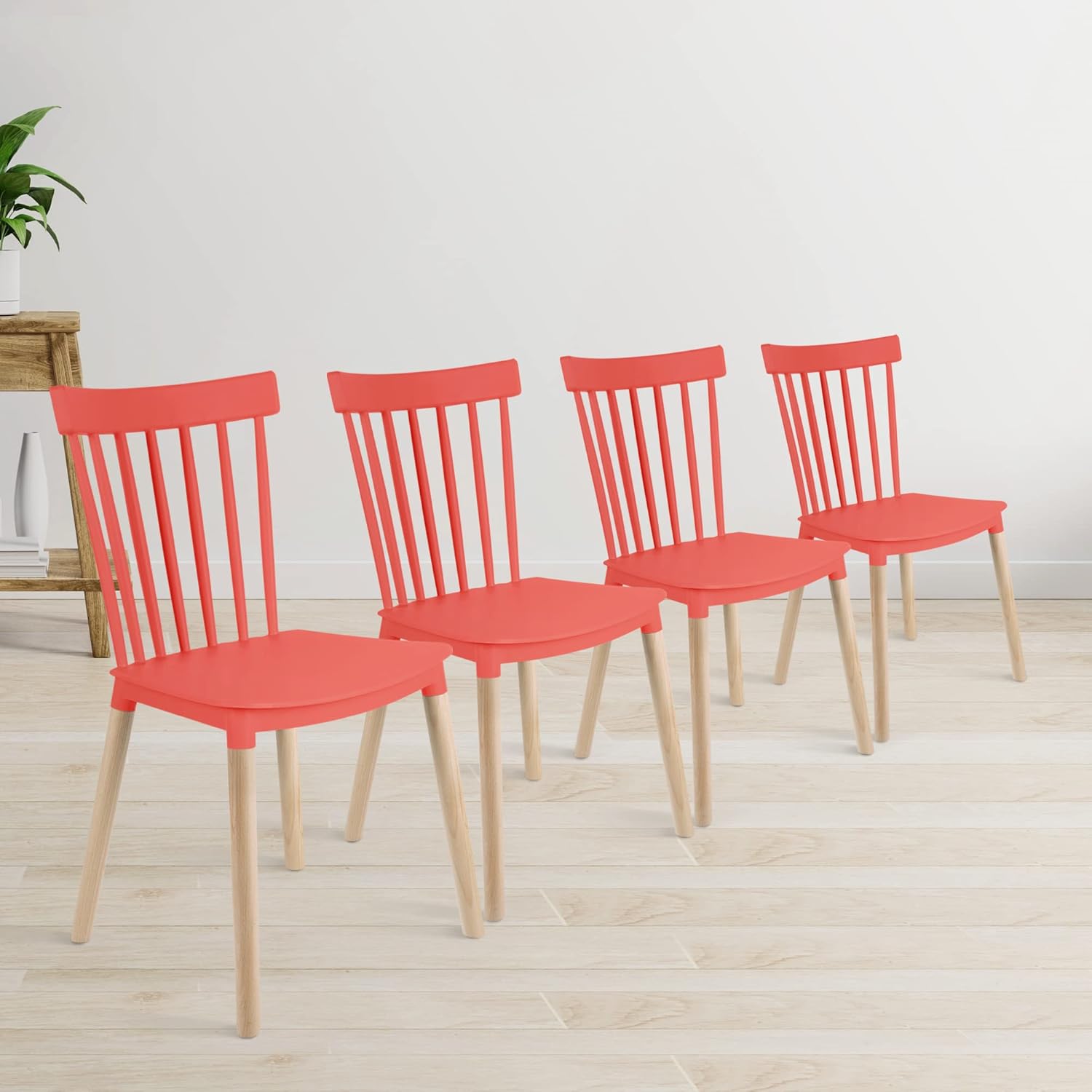 DSW Armless Modern Plastic Dining Chairs with Wood Legs for Living, Bedroom, Kitchen, Dining,Lounge Waiting Room, Restaurants, Cafes