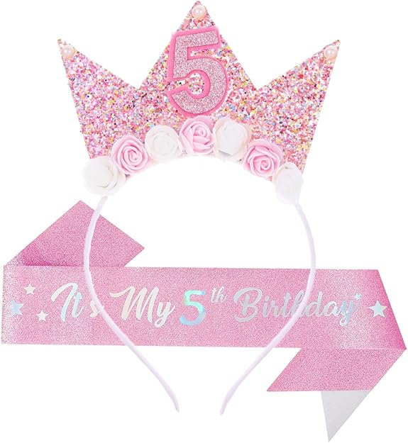 Birthday Tiara Crown with Sash for Party Decorations