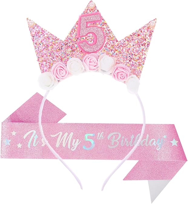 Birthday Tiara Crown with Sash for Party Decorations