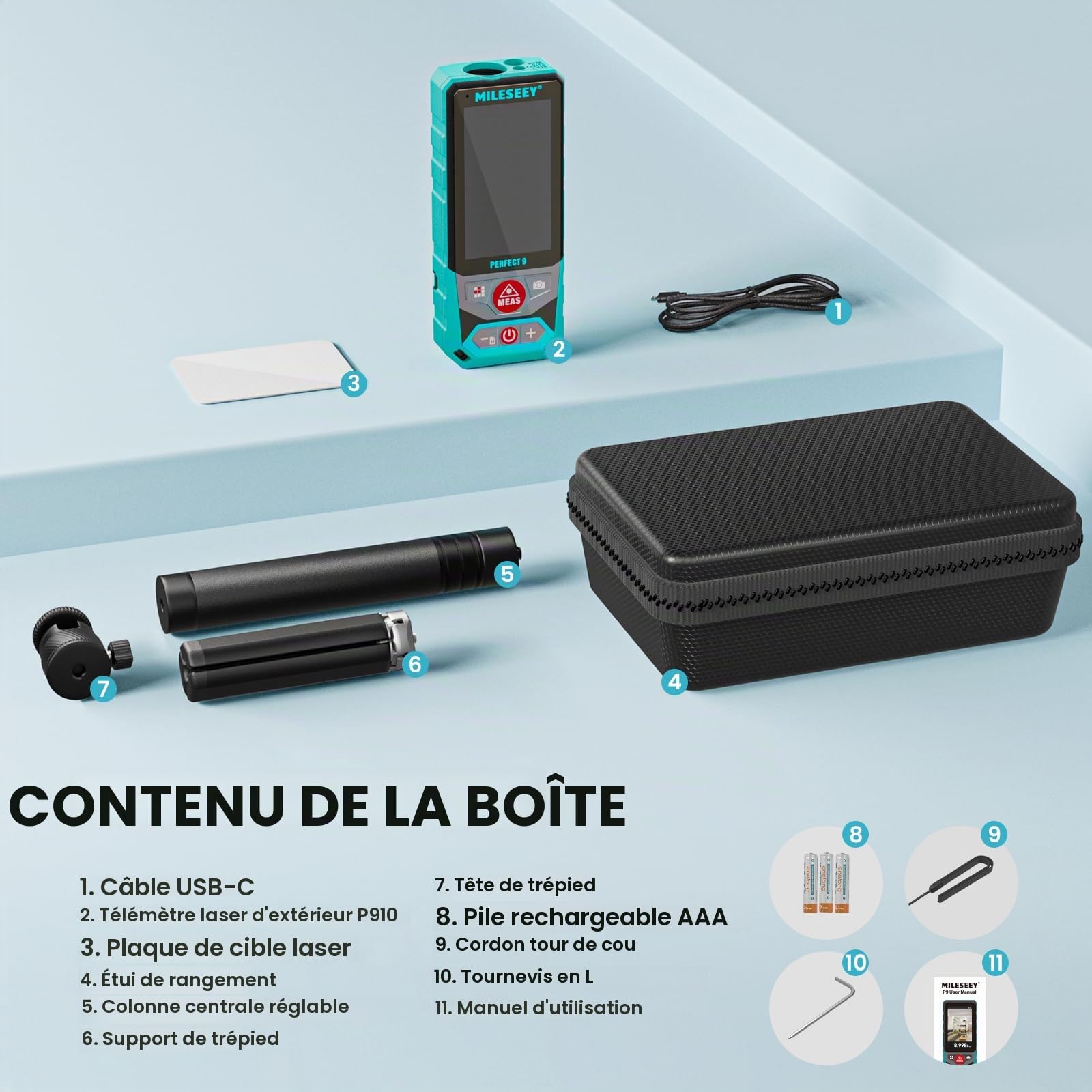 MiLESEEY P9 Télémètre Laser Professionnel avec caméra 300M, Extérieur | chantiers de construction, un zoom HD 4x et d'un écran rétroéclairé de 3 pouces, technologie point à point