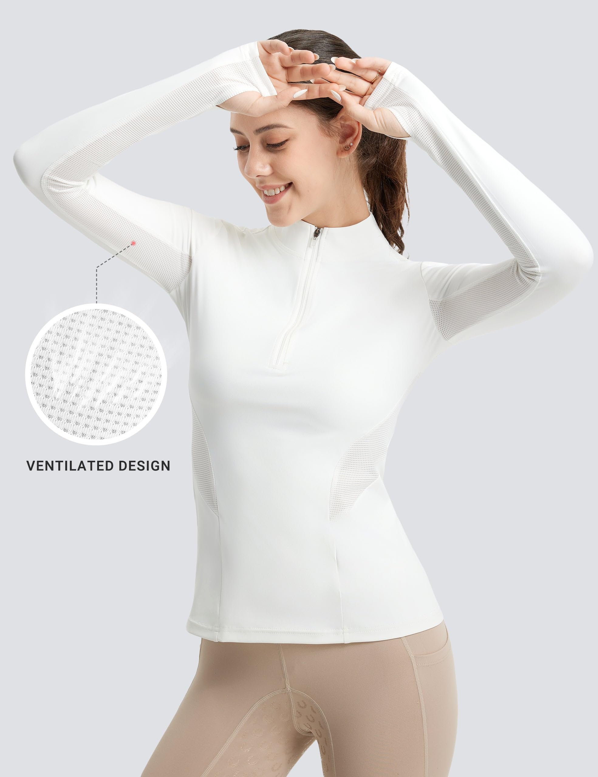 FitsT4 Sports Damen Reitshirt Langarm Reithemden Schnell Trocken Funktionsshirt mit Halber Reißverschluss