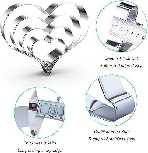 Miniatura 8 de Juego de 4 cortadores de galletas en forma de corazón de 5 pulgadas, 4 pulgadas, 3 pulgadas, 2 pulgadas, 4 piezas con forma de corazón de San