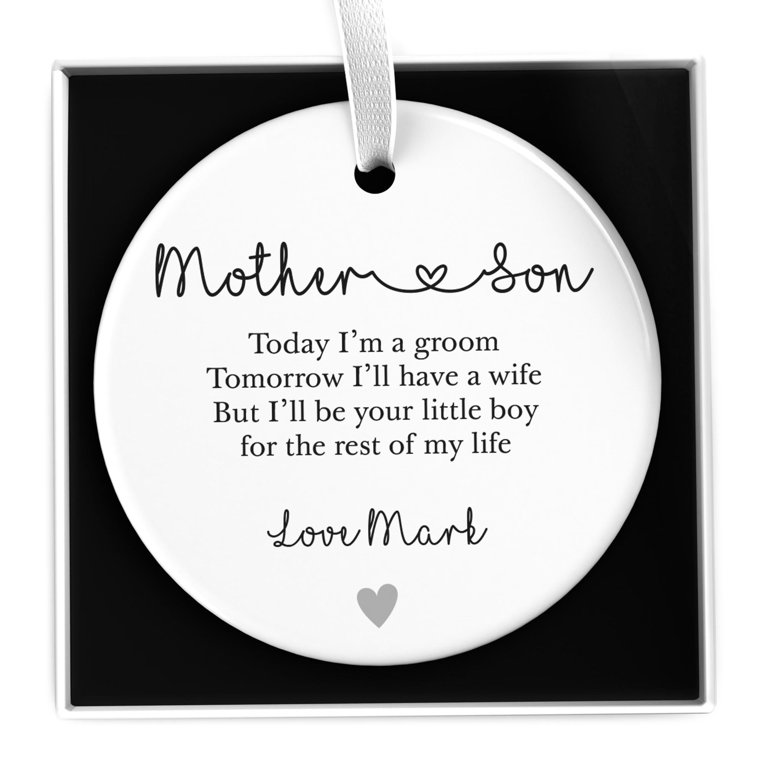 Beecreative Mother Of The Groom Gifts Personalised - Mum On My Wedding Day - Ceramic Heart Or Circle Ornament - With Gift Box