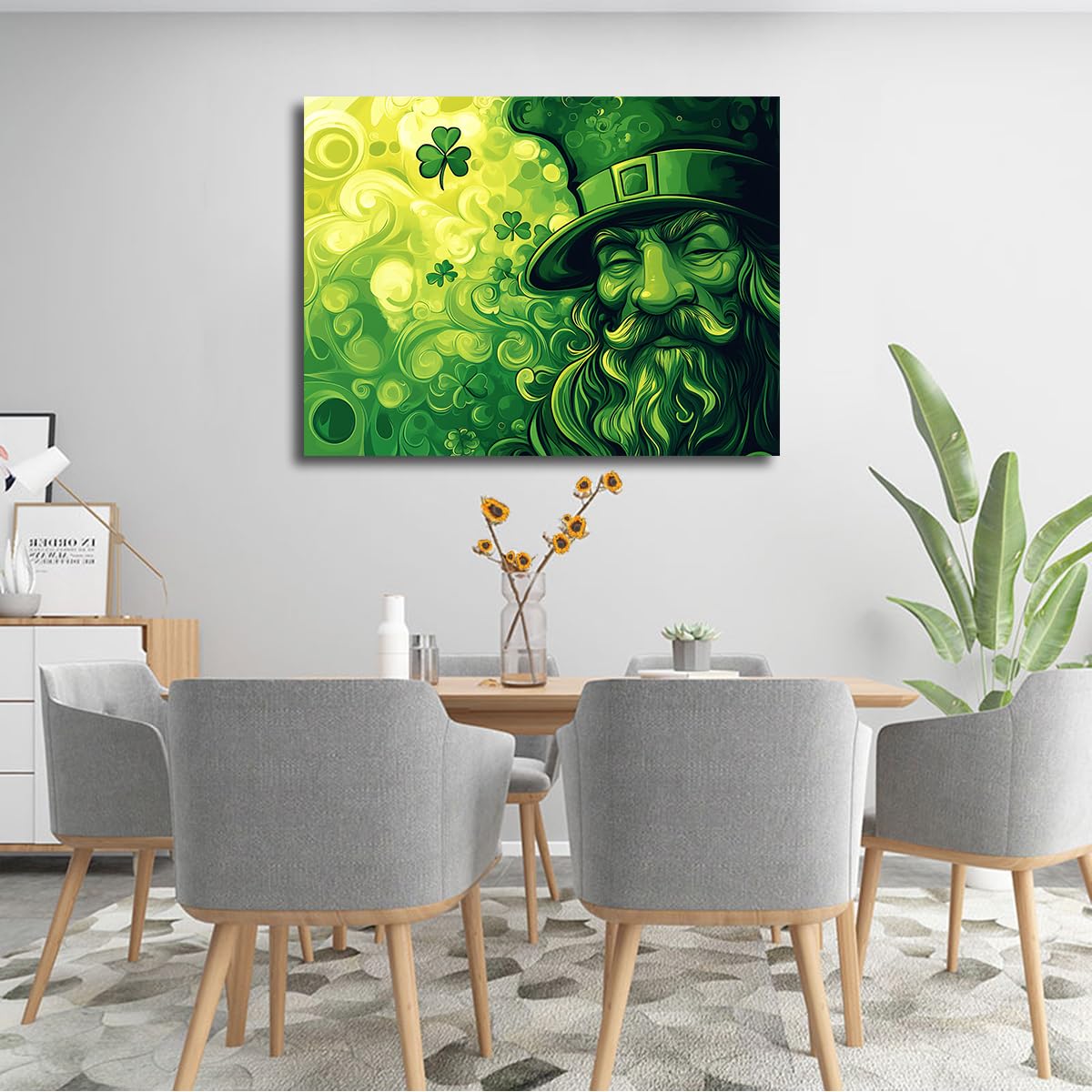 TOANGWALL St. Patrick's Day obraz na płótnie zielony kapelusz i broda wirujący wzór świąteczny irlandzki obraz ścienny obraz na ścianę plakat druk do dekoracji salonu 40 x 50 cm