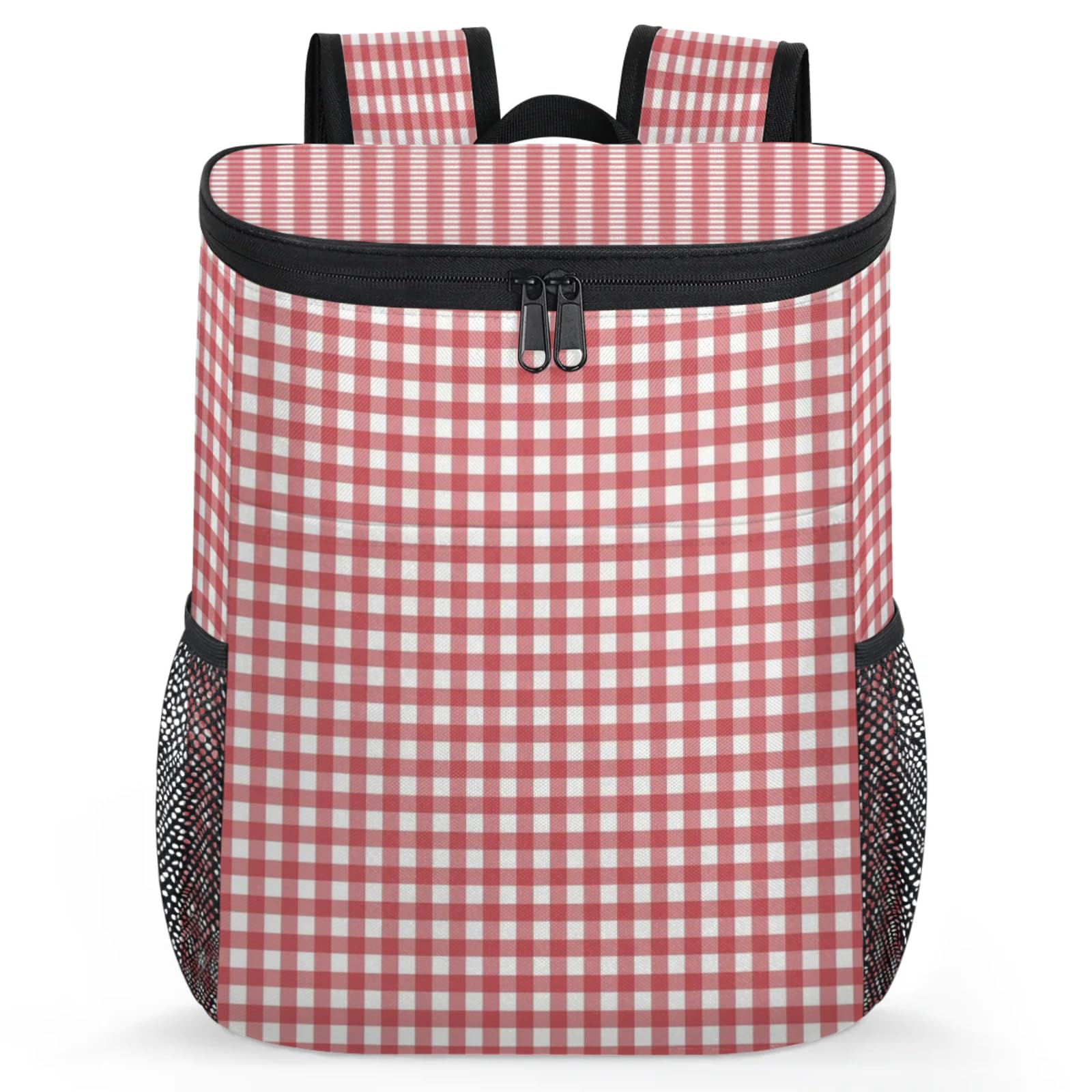 CNNINGYI Large Waterproof Insulated Cooler Backpack, Christmas Day Leak Proof Backpack 30 Cans, Buffalo Plaid Lightweight Cooler Bag for 12h Hot/Cold Retention