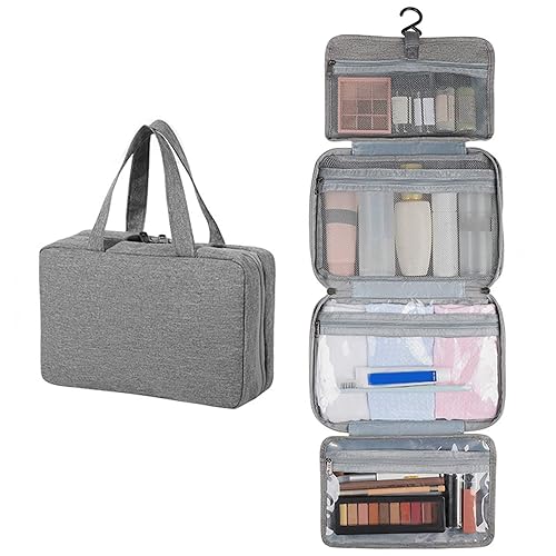 Vtrem Neceser grande para hombres y mujeres con gancho para colgar, bolsa de cosméticos portátil impermeable para maquillaje, 4 secciones, bolsa
