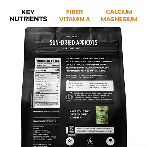 Miniatura 10 de Drybox Albaricoques turcos orgánicos secos al sol, 24 paquetes de albaricoques sin azúcar sin azúcar para aperitivos, sin azúcar añadido, sin OMG, 2