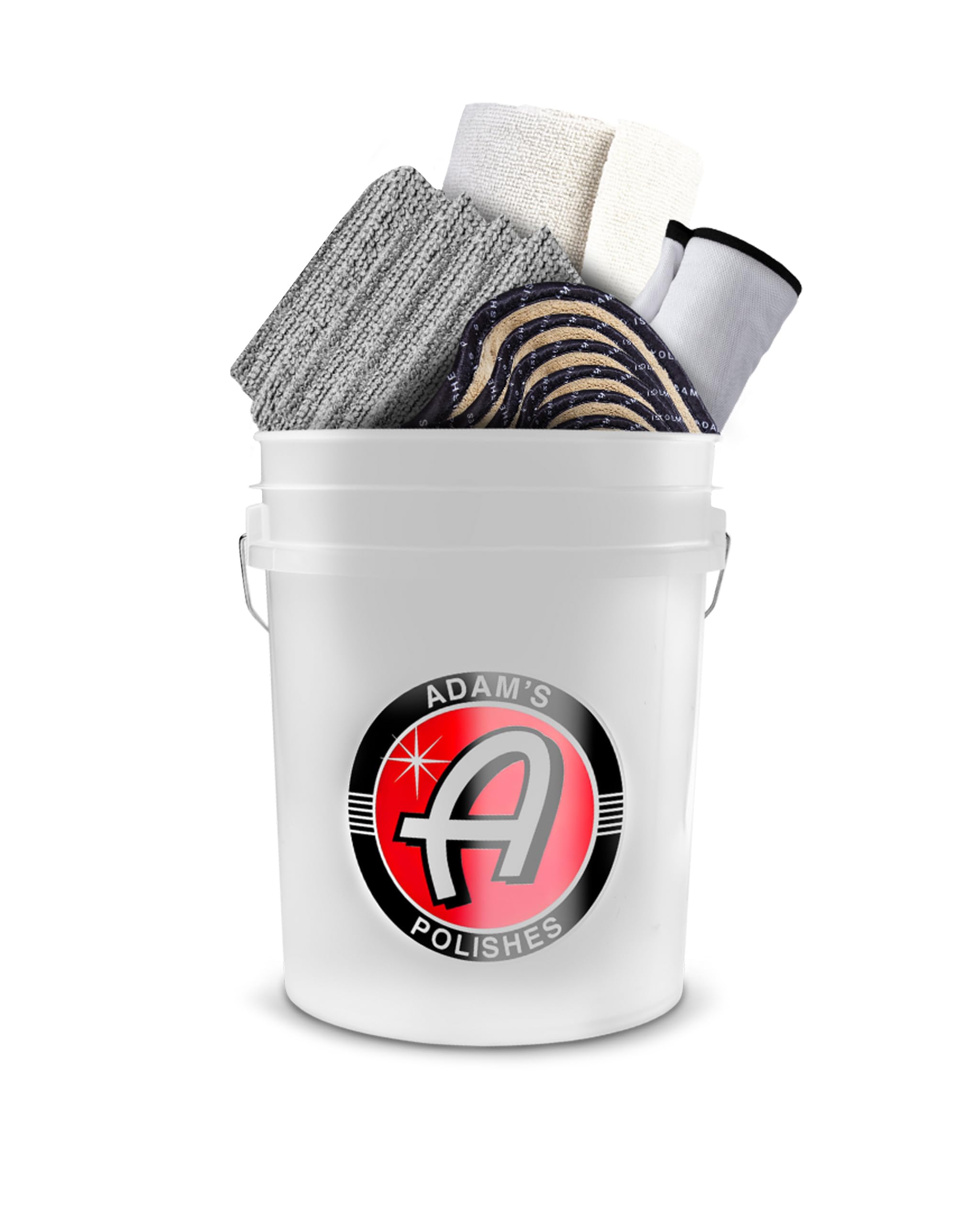 Adam's 5 Gallon Bucket-O-Towels (67pk) - Variety Car Detailing Bucket of Premium Microfiber Towels for Car Wash, Cleaning, Polishing, Car Wax, Ceramic Coating, Shop Towels & More