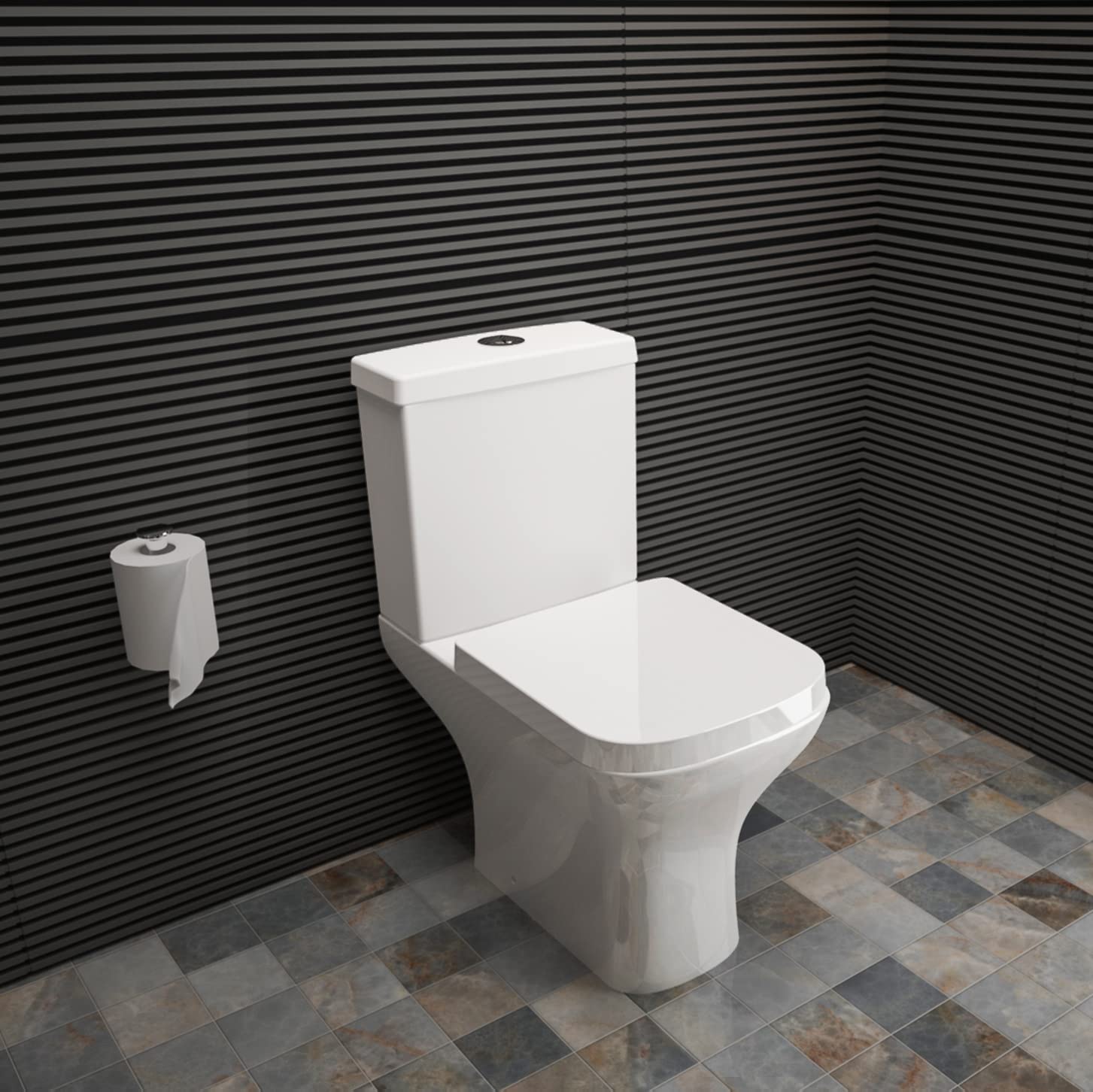 AcezanbleBathroom Modern New Square White Close Coupled Toilet Ceramic Soft Close Seat WC