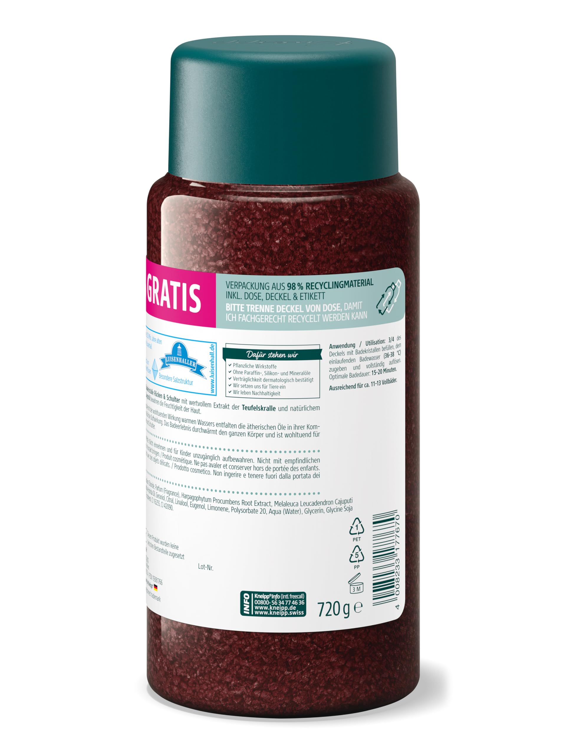 Kneipp Kryształy kąpielowe na plecy i ramiona + 20% gratis – z cennym ekstraktem z diabelskiego pazura – kojące, ogrzewające, relaksujące – 720 g