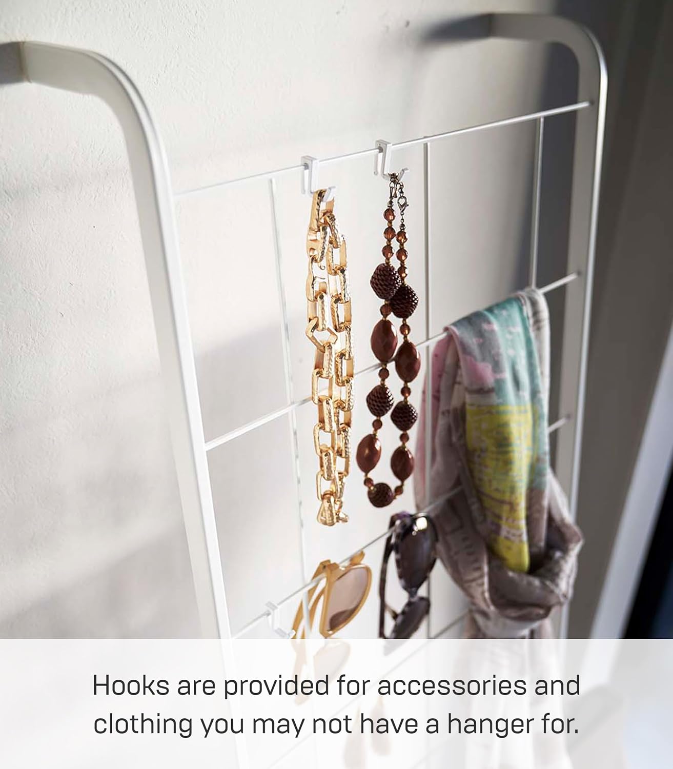 Yamazaki Home Grid-Panel Leaning Ladder-Modern Storage Rack for Bedroom Or Bathroom, One Size, White