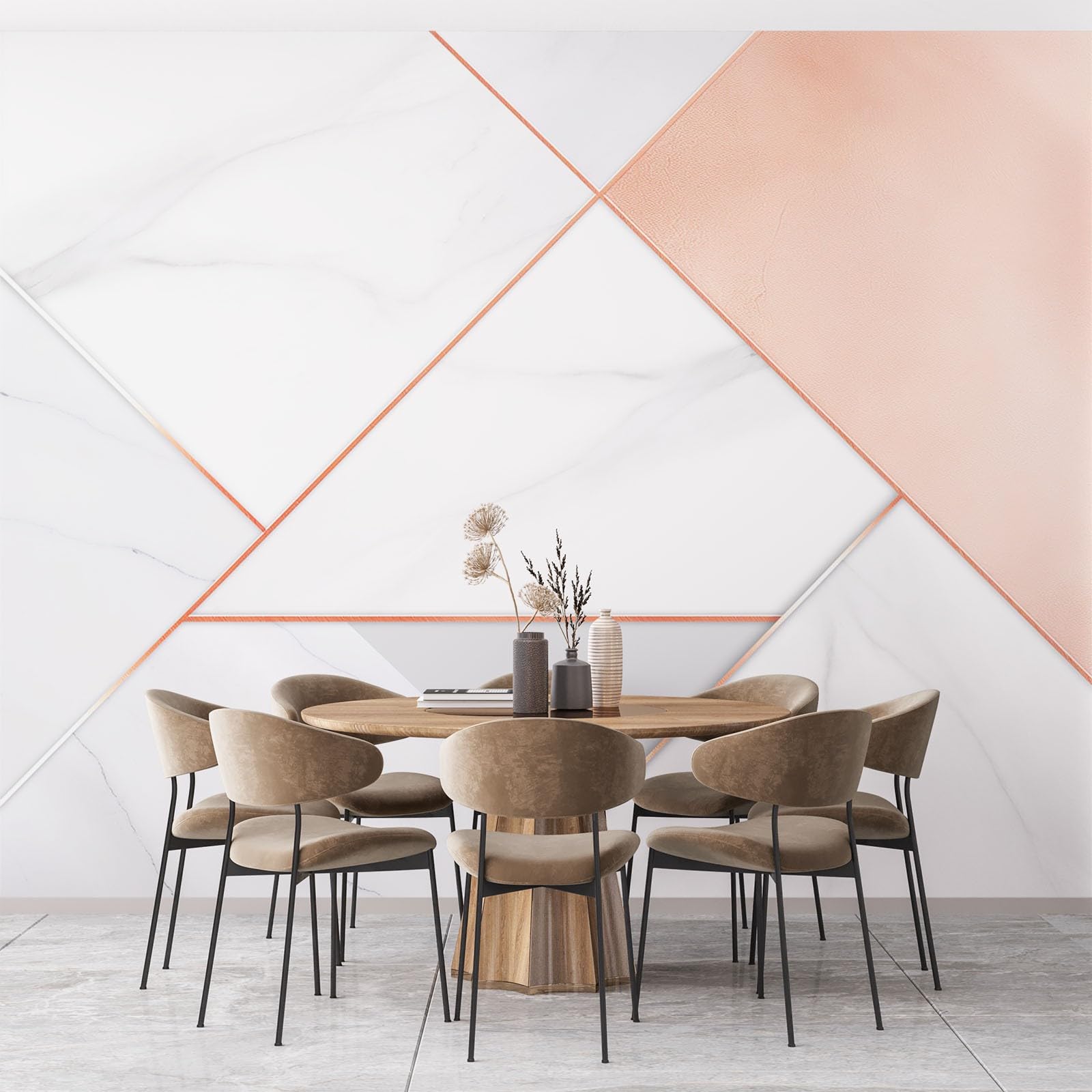 Panoramiczna tapeta mural, 400 x 280 cm (szer. x wys.), plakat ścienny, biały, geometryczny marmur, fototapeta, efekt 3D, tapeta w kolorze różowego złota, dekoracja plakatowa do sypialni, salonu,