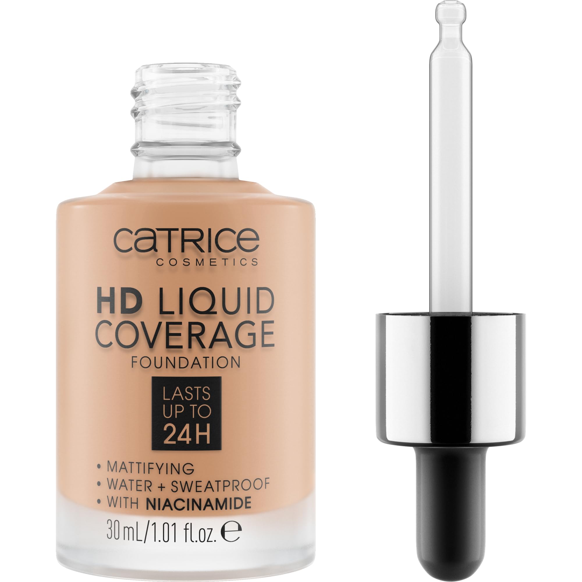 HD Liquid Coverage Foundation | 24H Wear, Matte Finish, High Coverage, Waterproof Formula with Niacinamide | Vegan & Cruelty Free (040 | Warm Beige)
