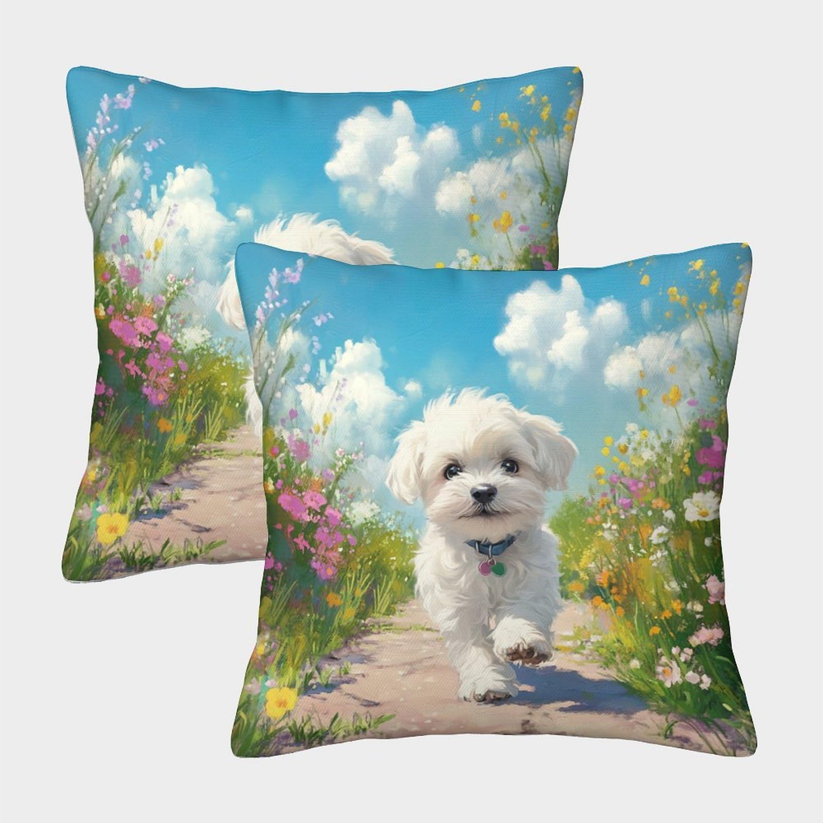 JLZBXCUER Maltese Dog Printed Cushion Covers Decor Square Cushion Cover Set of 2 for Couch Sofa 40x40cm
